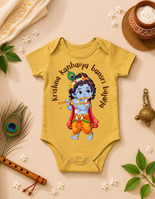 Little Krishna Baby Romper | Krishna Janmashtami Onesie | Kanhaiya Bansi Bajaye Outfit