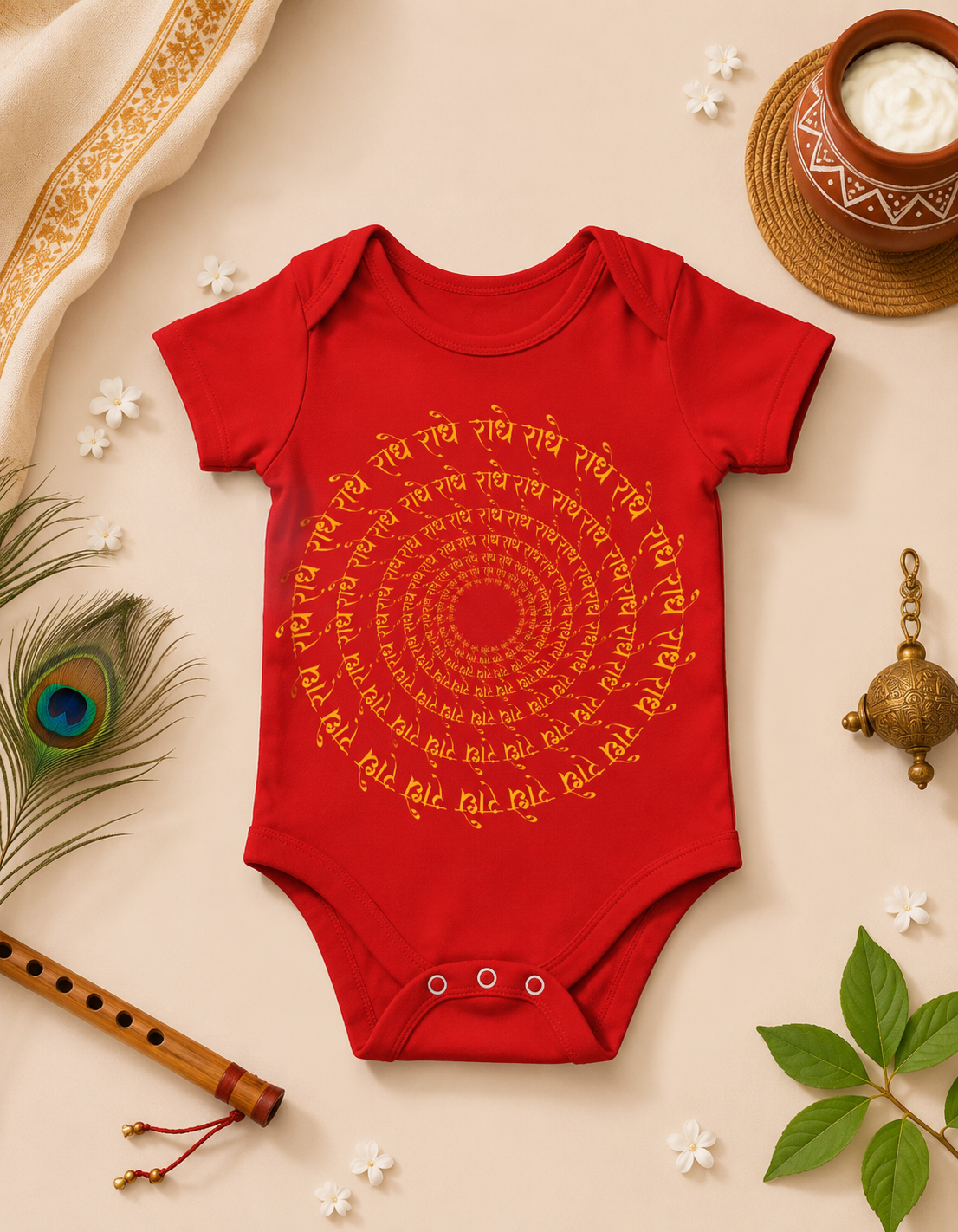 Krishna Baby Romper | Radhe Radhe Divine Circle Janmashtami Onesie | Radha Krishna Baby Outfit