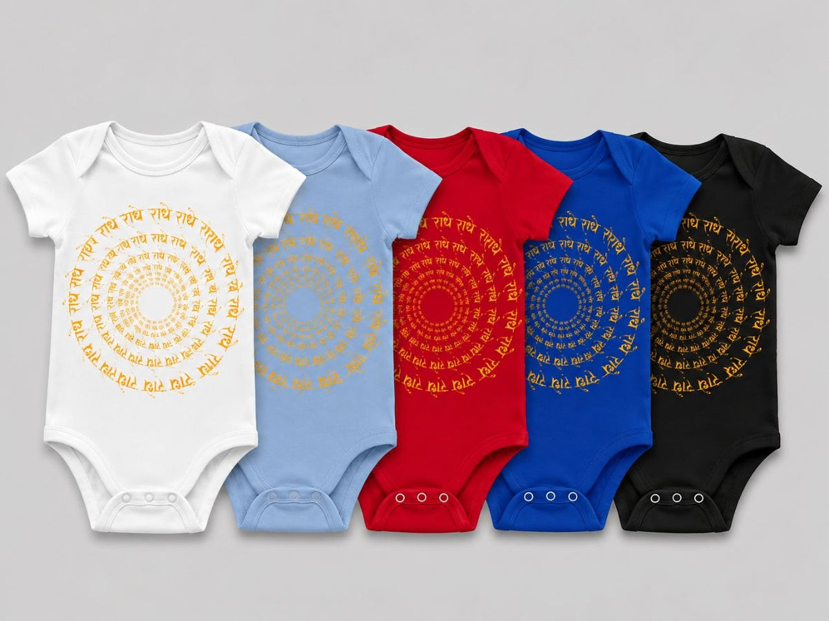 Krishna Baby Romper | Radhe Radhe Divine Circle Janmashtami Onesie | Radha Krishna Baby Outfit